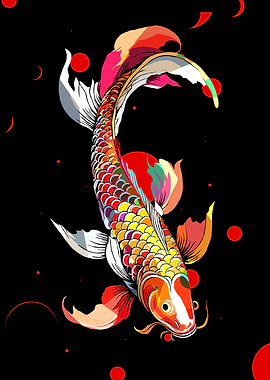 Colorful Koi Fish Illustration on Black