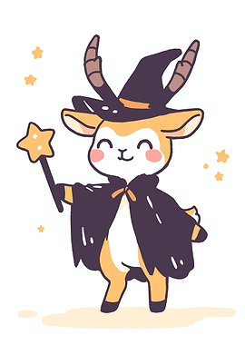 Cute Goat Wizard Cartoon Illustration
