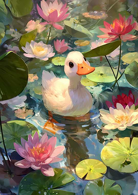 Goose in a Lily Pond