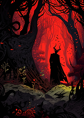 Dark Forest with Horned Figure