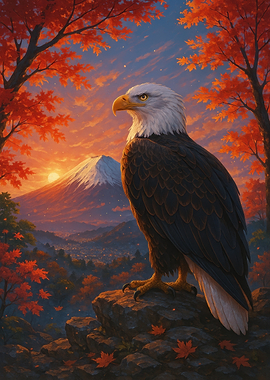 Bald Eagle Autumn Mountain Landscape Art