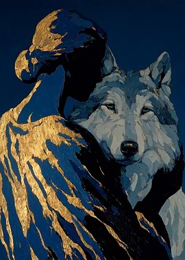 Woman and Wolf Painting