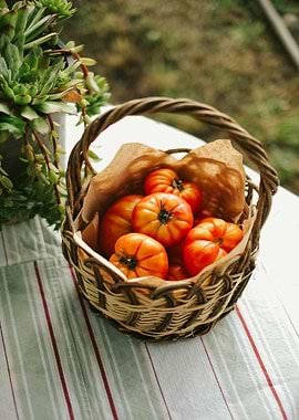 Basket of Fresh Heirloom Tomatoes