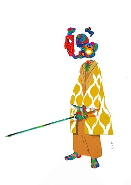 Abstract Samurai with Mask and Sword