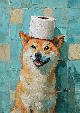 Shiba Inu with Toilet Paper Hat