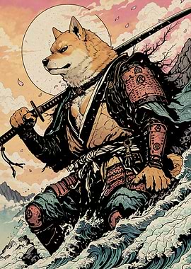 Shiba Inu Dog Samurai Warrior Japanese Traditional Art