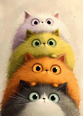 Stacked Fluffy Cats Digital Art