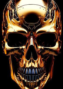 Golden Cyberpunk Skull