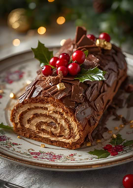 Festive Yule Log Cake Dessert