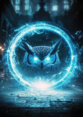 Mystical Owl with Glowing Circle