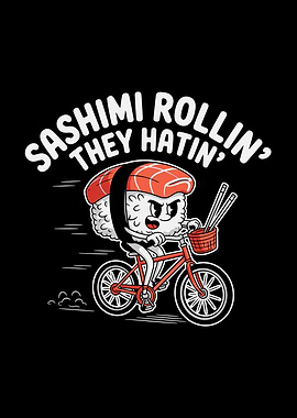 Sashimi Rollin' Cartoon on Bike