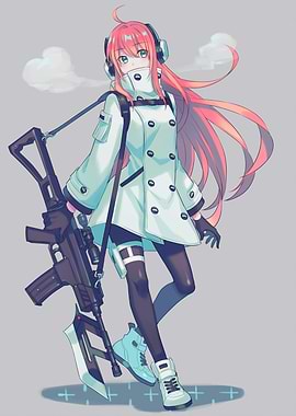 Anime Girl with Rifle and Headphones