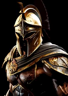 Golden Armored Warrior on Black Background