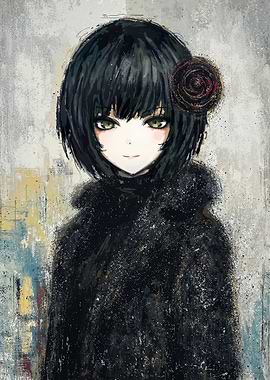 Anime Girl with Rose in Hair