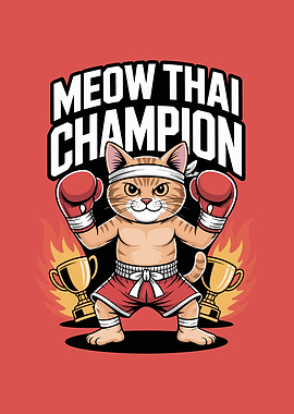 Meow Thai Champion Cartoon Cat Boxer
