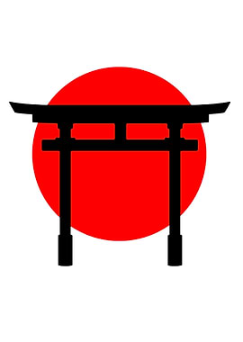 Torii Gate Silhouette with Red Sun