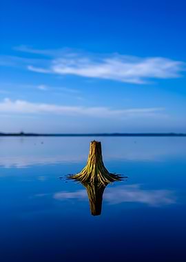 Tree Stump Reflection in Blue Water