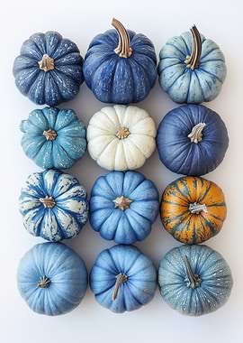 Blue and White Pumpkins Arrangement | Harvest Wall Art