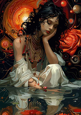 Dreamy Woman with Rose Reflection