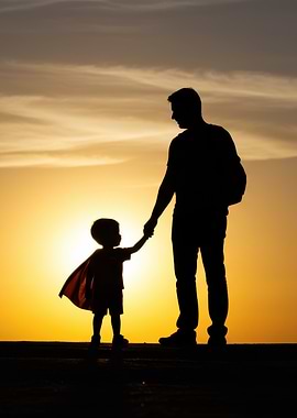 Father and Son Superhero Silhouette