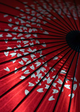 Red Umbrella with White Floral Pattern