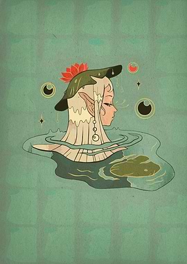 Elf in Water with Lily Pad Hat