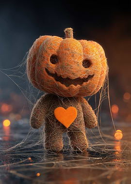 Halloween Pumpkin Doll with Heart
