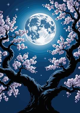 Cherry Blossoms under Moonlight