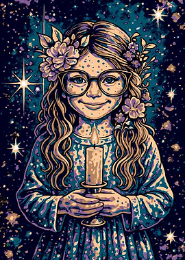Girl with Candle in Starry Night
