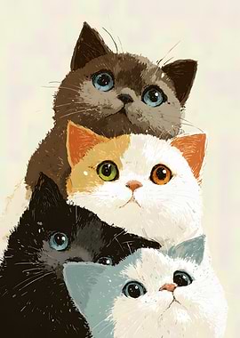 Stack of Four Cute Cats
