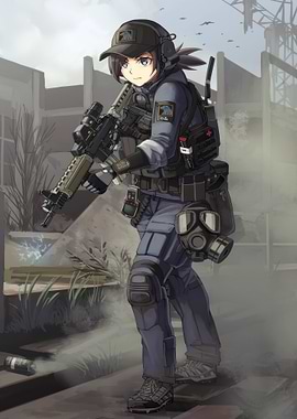 Anime Girl Soldier in Post-Apocalyptic Setting