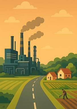 Industry and Agriculture Illustration