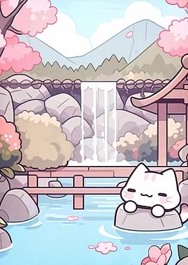 Cute Cat in Japanese Garden