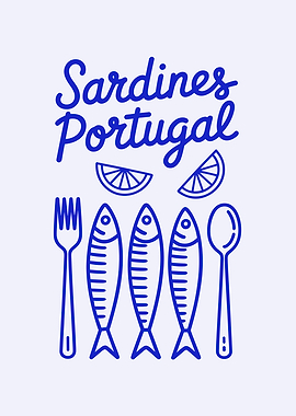 Sardines Portugal Blue Line Art
