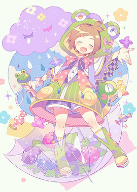 Cute Anime Girl in Frog Outfit