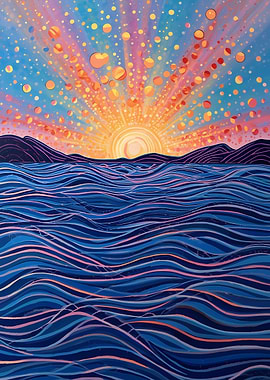 Sunrise over the ocean painting