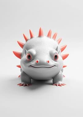 Cute 3D Axolotl Figurine — Minimal White & Coral Digital Sculpture