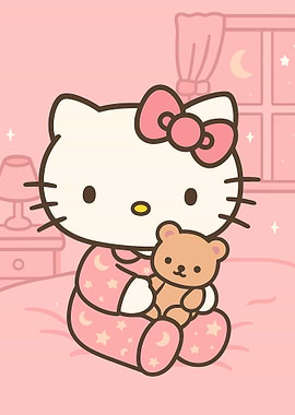 Hello Kitty in Pajamas with Teddy Bear