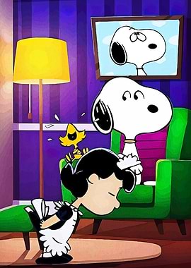 Snoopy, Woodstock, and Lucy Cartoon Scene