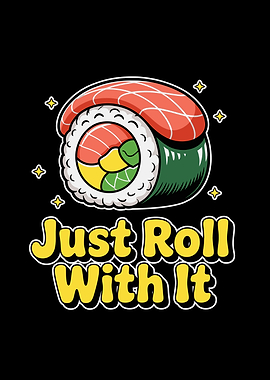 Sushi Roll Cartoon with Text