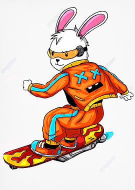 Skateboarding Rabbit Cartoon Character