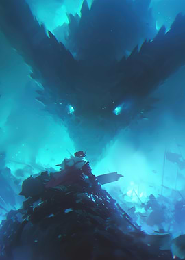 Knight facing a colossal dragon
