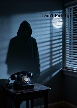 Eerie Hooded Figure with Vintage Telephone