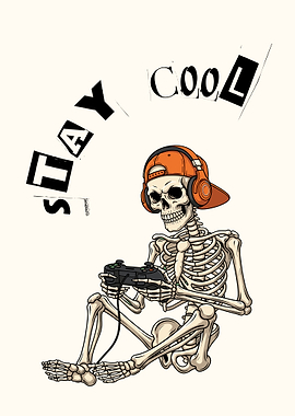 Skeleton Gamer with Headphones and Cap