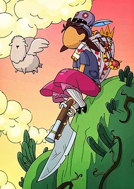 Cartoon character sitting on a hill