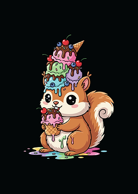 Squirrel with Ice Cream Cartoon