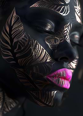 Abstract Face Art with Gold and Pink