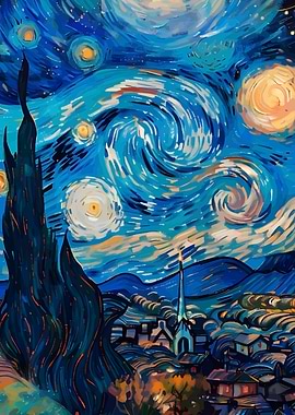 Starry Night Inspired Landscape Painting