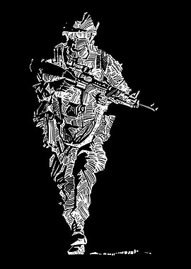 Soldier Illustration in Black and White