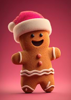 Festive Gingerbread Man with Santa Hat